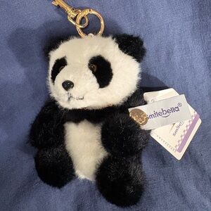 Plush Panda Keychain - Black & White with gold accents